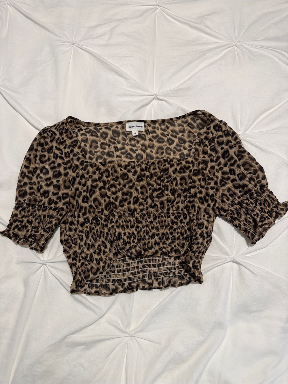 superdown Leopard Smocked Crop Top - Brown/Black